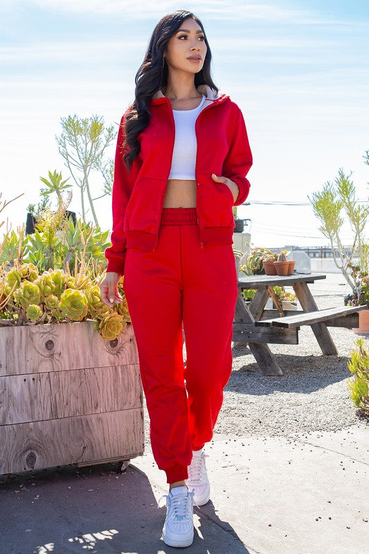 ZIP-UP HOODIE SET WITH FUR-LINED