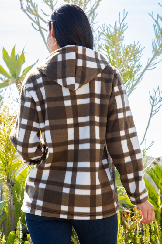 SHERPA LINED PLAID HOODED ZIP-UP JACKET