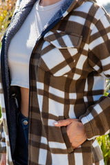 SHERPA LINED PLAID HOODED ZIP-UP JACKET