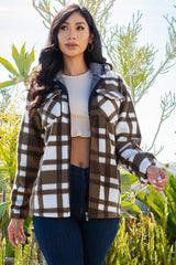 SHERPA LINED PLAID HOODED ZIP-UP JACKET