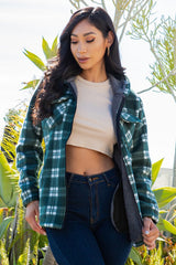 SHERPA LINED PLAID HOODED ZIP-UP JACKET