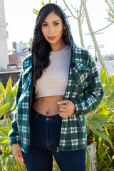 SHERPA LINED PLAID HOODED ZIP-UP JACKET