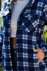 SHERPA LINED PLAID HOODED ZIP-UP JACKET