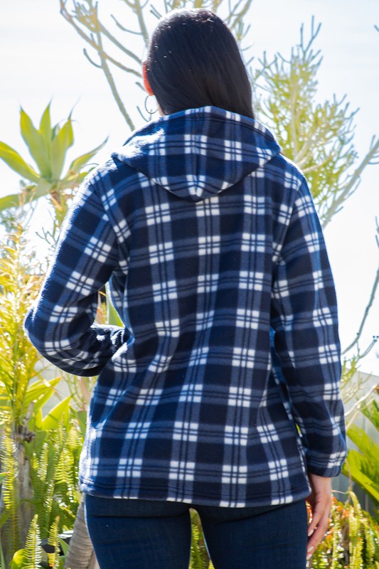 SHERPA LINED PLAID HOODED ZIP-UP JACKET