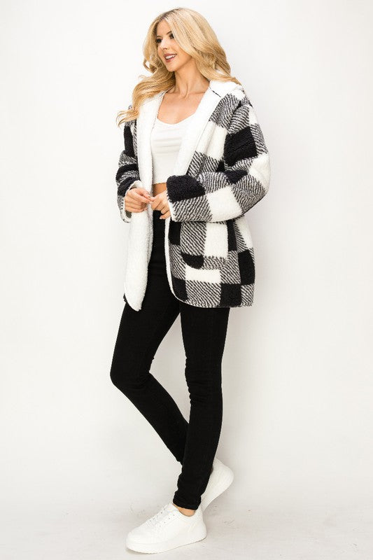 SHERPA LINED BUFFALO PLAID HOODED JACKET
