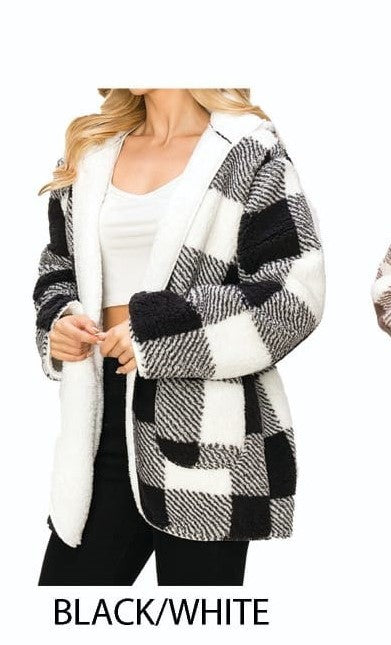 SHERPA LINED BUFFALO PLAID HOODED JACKET