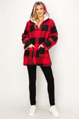 SHERPA LINED BUFFALO PLAID HOODED JACKET