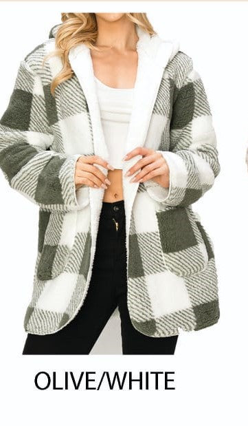 SHERPA LINED BUFFALO PLAID HOODED JACKET