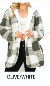 SHERPA LINED BUFFALO PLAID HOODED JACKET