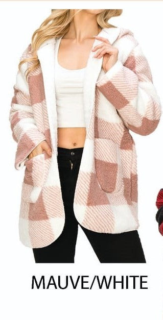 SHERPA LINED BUFFALO PLAID HOODED JACKET