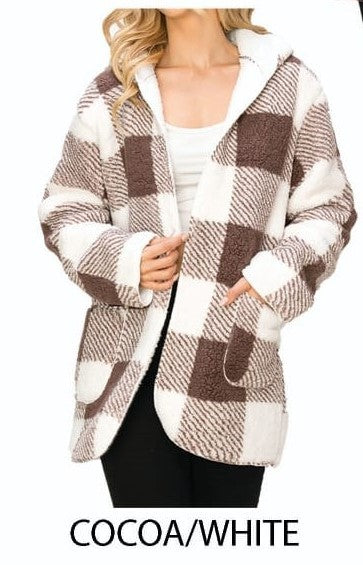 SHERPA LINED BUFFALO PLAID HOODED JACKET