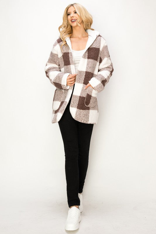 SHERPA LINED BUFFALO PLAID HOODED JACKET