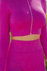 2-PIECE ZIP UP FRONT CROP JACKET SET