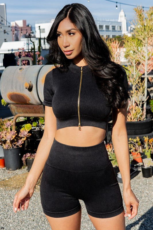 MINERAL  WASHED 2 PIECE SHORT SET