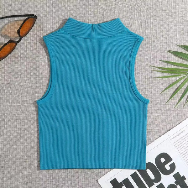 SEAMLESS MOCK NECK SLEEVELESS TANK