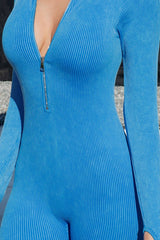 RIB SEAMLESS METAL ZIPPER JUMPSUIT