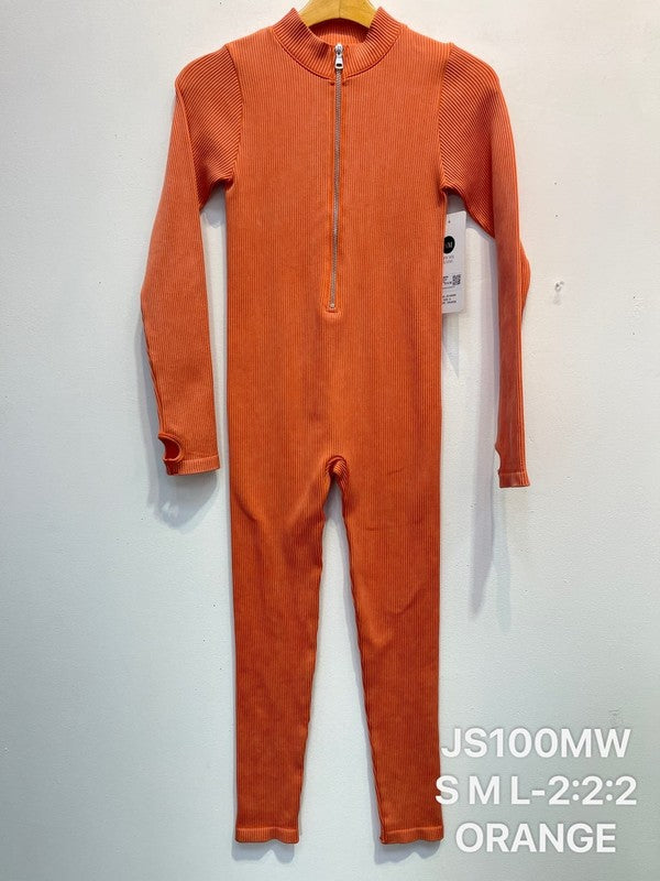 RIB SEAMLESS METAL ZIPPER JUMPSUIT