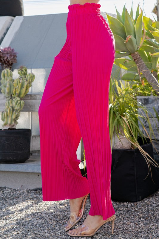 PLEATED PAPER BAG WIDE LEG PANTS