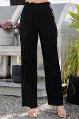 PLEATED PAPER BAG WIDE LEG PANTS