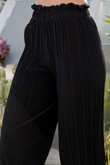 PLEATED PAPER BAG WIDE LEG PANTS