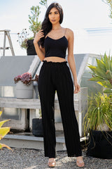 PLEATED PAPER BAG WIDE LEG PANTS