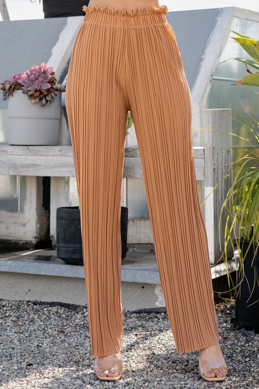 PLEATED PAPER BAG WIDE LEG PANTS