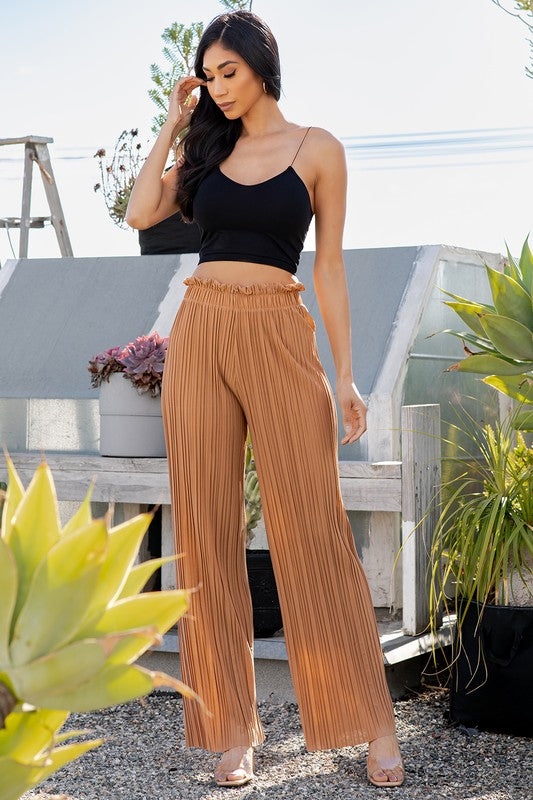 PLEATED PAPER BAG WIDE LEG PANTS