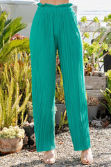 PLEATED PAPER BAG WIDE LEG PANTS