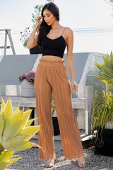 PLEATED PAPER BAG WIDE LEG PANTS