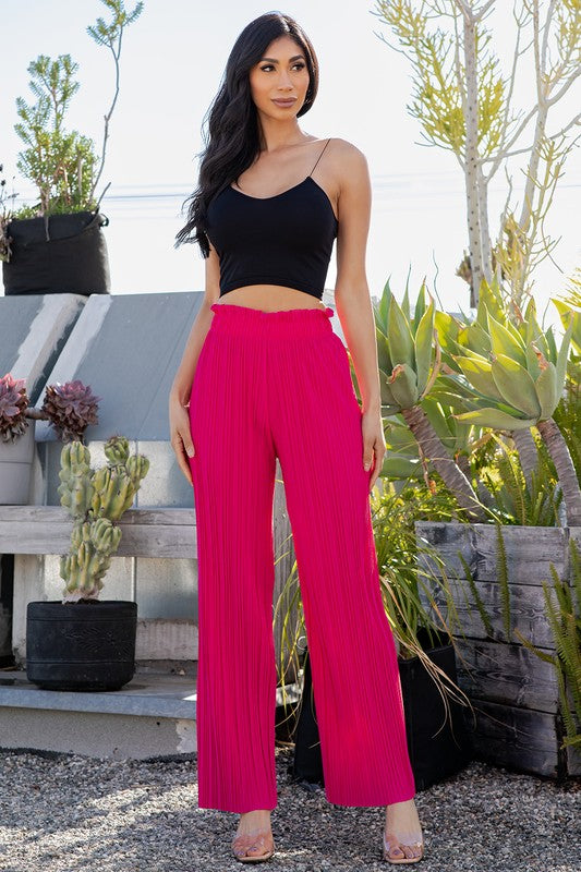 PLEATED PAPER BAG WIDE LEG PANTS