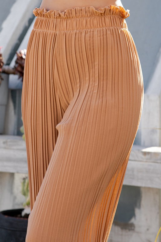 PLEATED PAPER BAG WIDE LEG PANTS