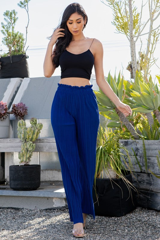 PLEATED PAPER BAG WIDE LEG PANTS