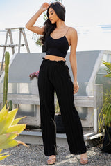 PLEATED PAPER BAG WIDE LEG PANTS