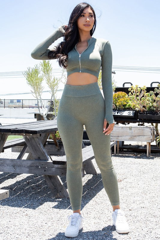 2-PIECE ZIP UP FRONT CROP JACKET SET