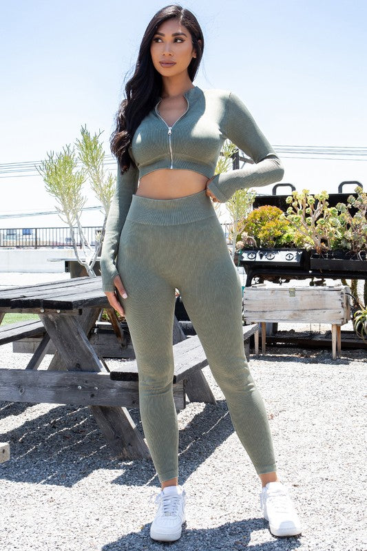 2-PIECE ZIP UP FRONT CROP JACKET SET