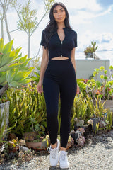 CROPPED ZIP UP JACKET AND YOGA LEGGINGS SET