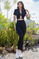 CROPPED ZIP UP JACKET AND YOGA LEGGINGS SET