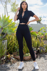 CROPPED ZIP UP JACKET AND YOGA LEGGINGS SET