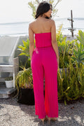 Thumbnail of SOLID PLEATED FOLDED OFF SHOULDER JUMPSUITS