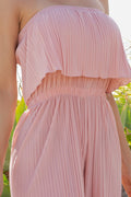 Thumbnail of SOLID PLEATED FOLDED OFF SHOULDER JUMPSUITS