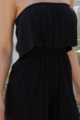 SOLID PLEATED FOLDED OFF SHOULDER JUMPSUITS