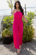 Thumbnail of SOLID PLEATED FOLDED OFF SHOULDER JUMPSUITS