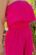 Thumbnail of SOLID PLEATED FOLDED OFF SHOULDER JUMPSUITS
