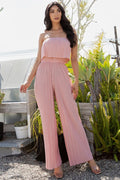 Thumbnail of SOLID PLEATED FOLDED OFF SHOULDER JUMPSUITS