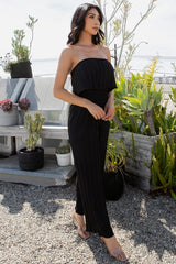 SOLID PLEATED FOLDED OFF SHOULDER JUMPSUITS