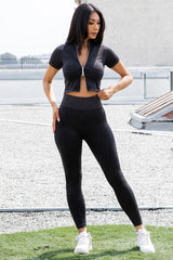 2-PIECE ZIP UP FRONT CROP JACKET SET