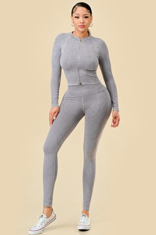 2-PIECE MINERAL WASH ZIP UP FRONT JACKET SET