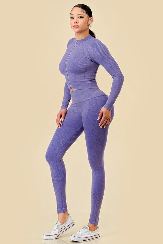 2-PIECE MINERAL WASH ZIP UP FRONT JACKET SET