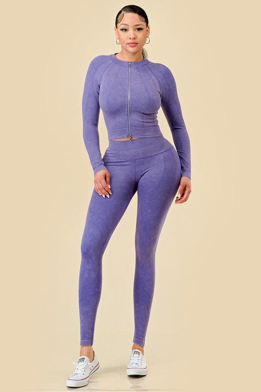 2-PIECE MINERAL WASH ZIP UP FRONT JACKET SET