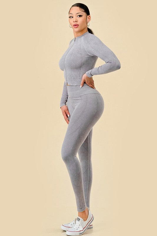 2-PIECE MINERAL WASH ZIP UP FRONT JACKET SET